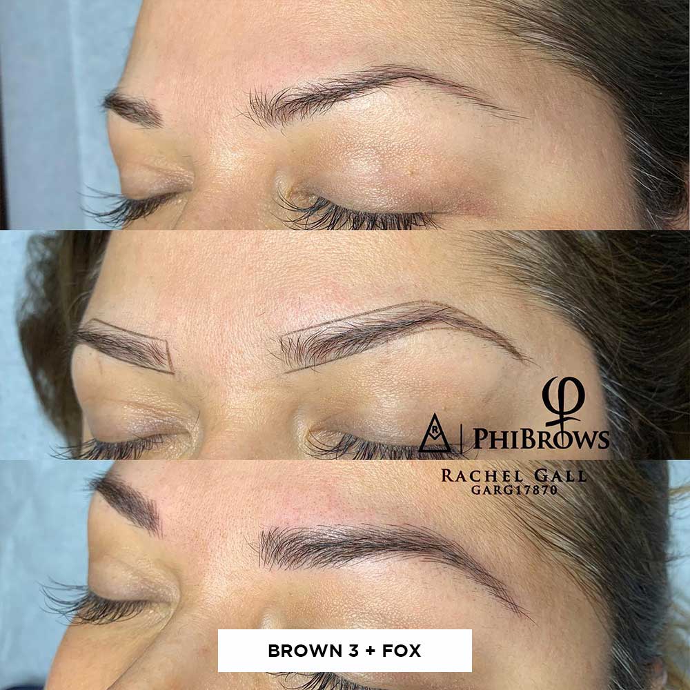 Raster zeigt vorher und nachher Microblading-Ergebnisse der Mischung von Brown 3 und Fox Raster zeigt vorher und nachher Microblading-Ergebnisse der Mischung von Brown 3 und Fox