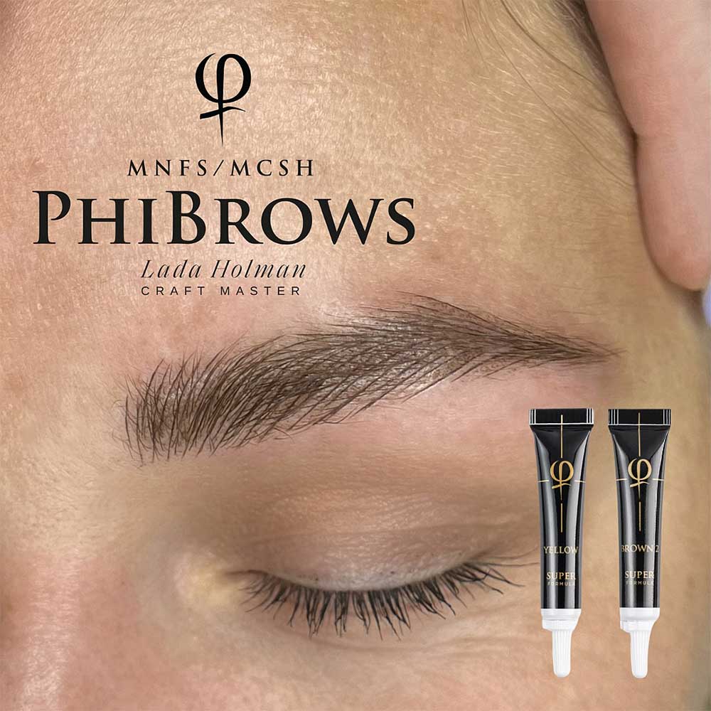 Nahaufnahme von Augenbrauen-Microblading-Ergebnissen der Mischung von Gelb und Brown 2 von Lada Holman Nahaufnahme von Augenbrauen-Microblading-Ergebnissen der Mischung von Gelb und Brown 2 von Lada Holman